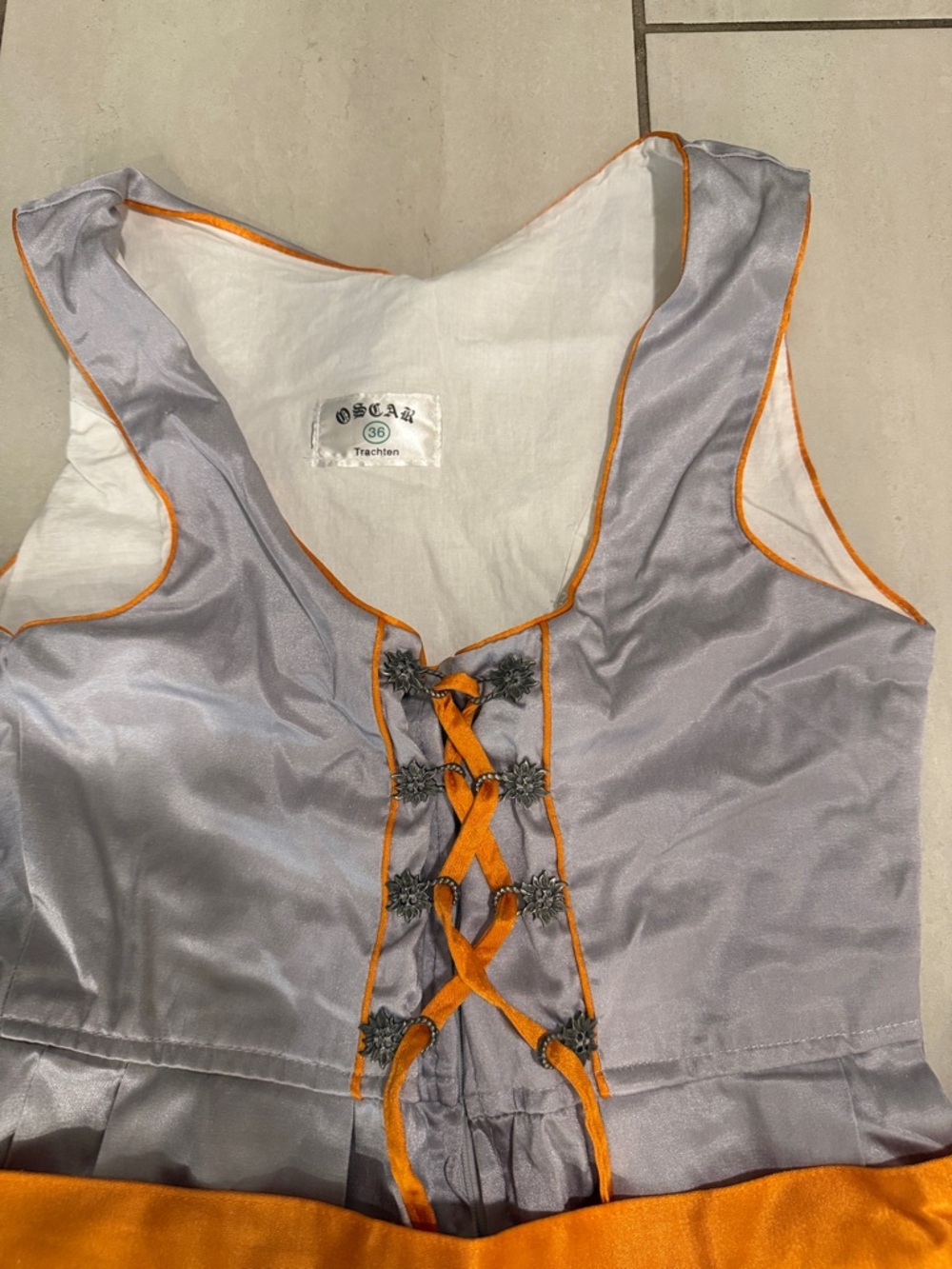 Light Gray with Orange Trim Dirndl - Picture 5 of 11
